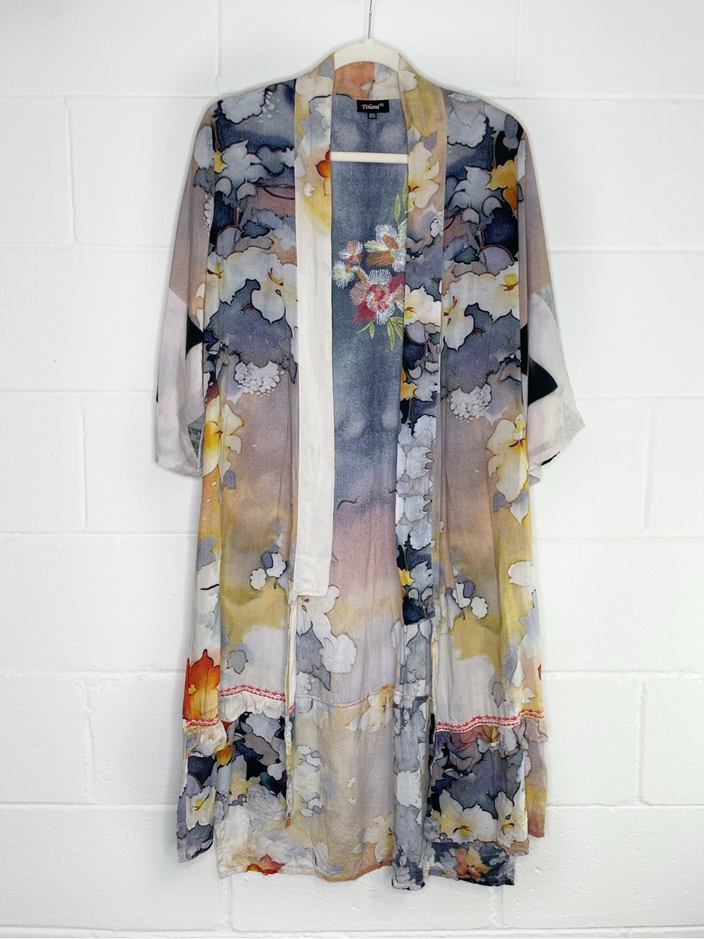 Tolani Floral Abstract Pattern Kimono Embroidery On Back Bohemian Artsy Flowy